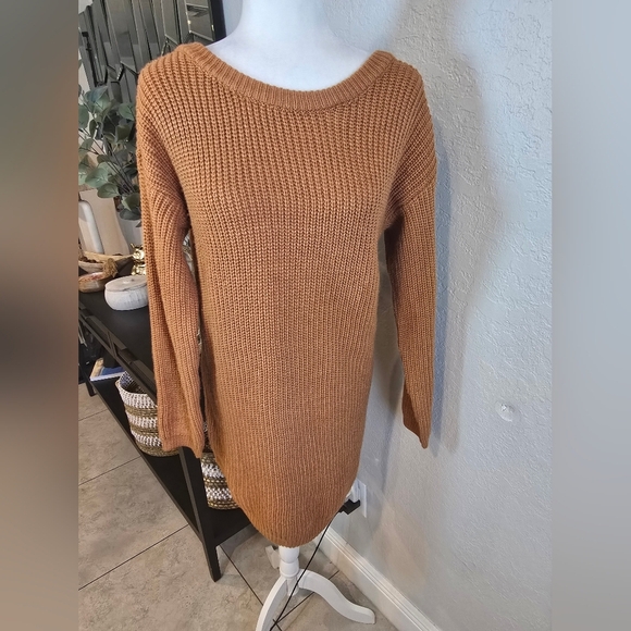 Lulus Women's Bringing Sexy Back Camel Backless Sweater Dress S - Picture 3 of 8